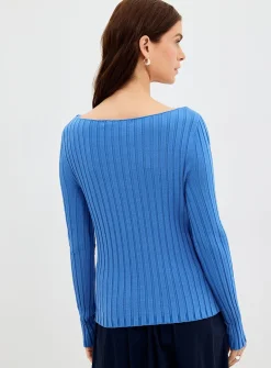 Wide ribbing fitted boat-neck sweater