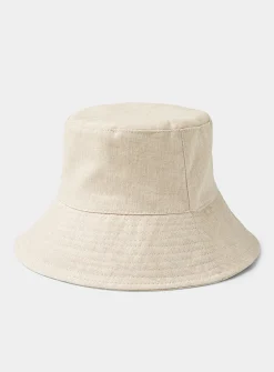 Wide-brim pure linen bucket hat