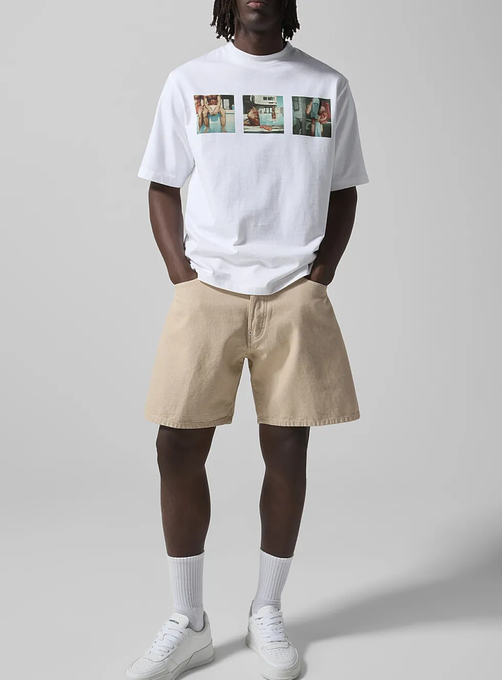Wide-leg cotton canvas short
