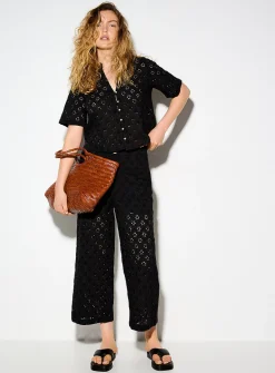 Wide-leg cropped broderie anglaise pant