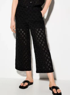 Wide-leg cropped broderie anglaise pant