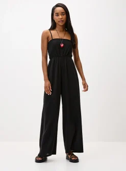 Wide-leg linen-blend jumpsuit