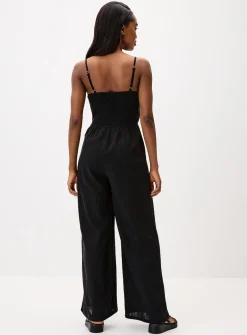 Wide-leg linen-blend jumpsuit