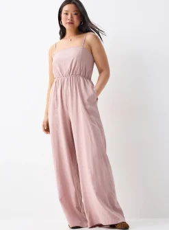 Wide-leg linen-blend jumpsuit
