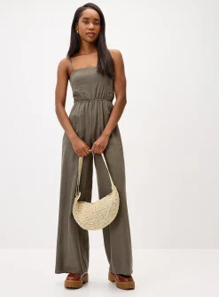 Wide-leg linen-blend jumpsuit