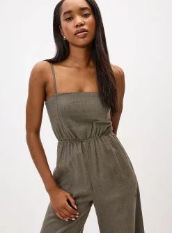 Wide-leg linen-blend jumpsuit