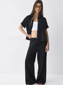 Wide-leg organic cotton gauze pant