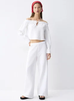 Wide-leg organic cotton gauze pant