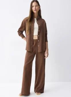 Wide-leg organic cotton gauze pant