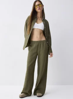 Wide-leg organic cotton gauze pant