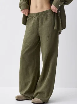 Wide-leg organic cotton gauze pant