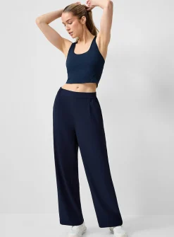 Wide-leg stretch weave pant