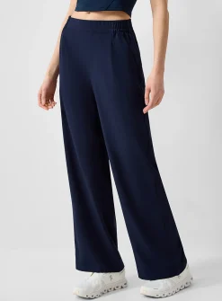 Wide-leg stretch weave pant