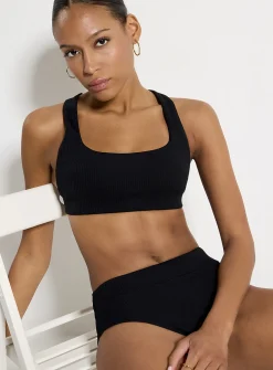 Wide-rib cross-strap bralette bikini top
