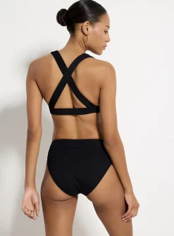 Wide-rib cross-strap bralette bikini top