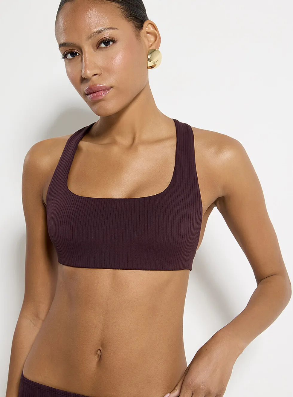 Wide-rib cross-strap bralette bikini top