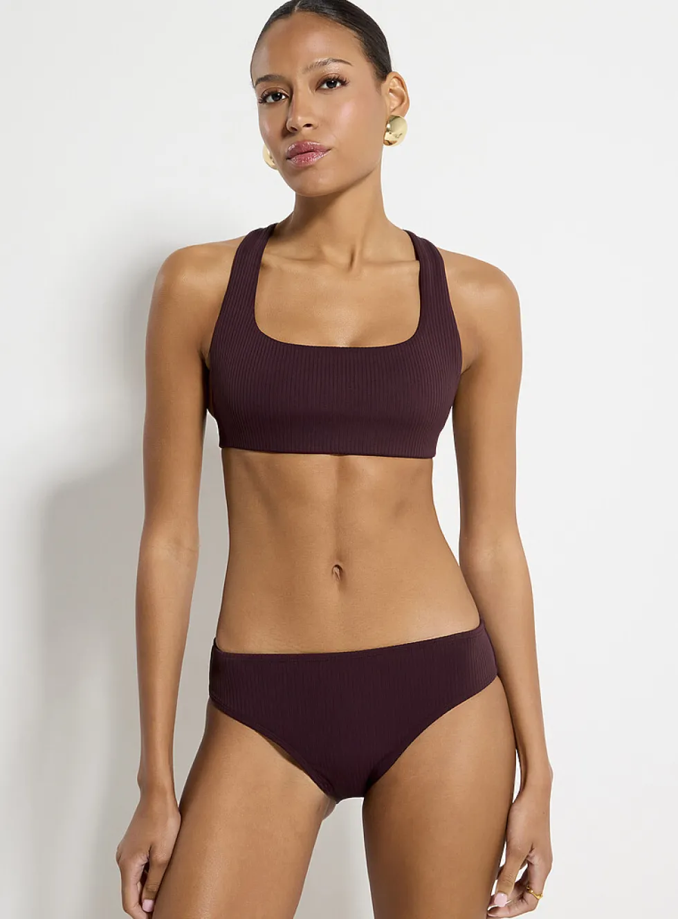 Wide-rib cross-strap bralette bikini top