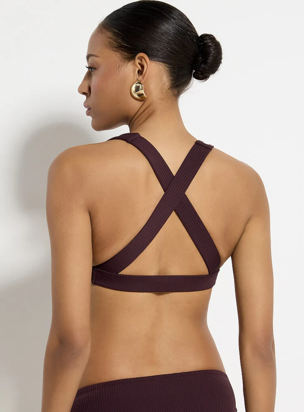 Wide-rib cross-strap bralette bikini top