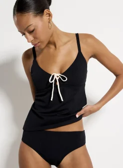 Wide-rib laced-neck tankini