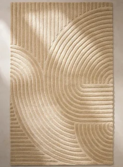 Winding contrast wool artisanal rug