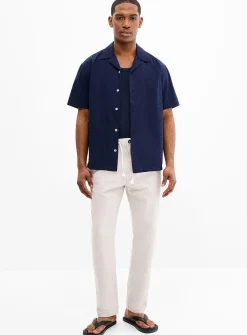 Windowpane check linen-touch pant