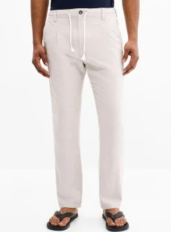 Windowpane check linen-touch pant