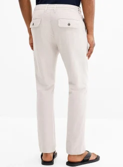 Windowpane check linen-touch pant