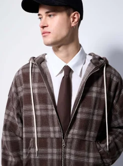 Windowpane check zipped hoodie