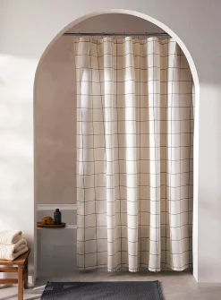 Windowpane checks shower curtain