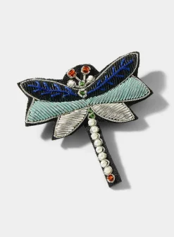 Winged insect embroidered brooch