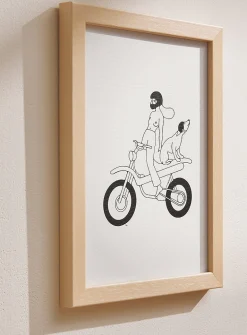 Woman and dog on motorcycle art print