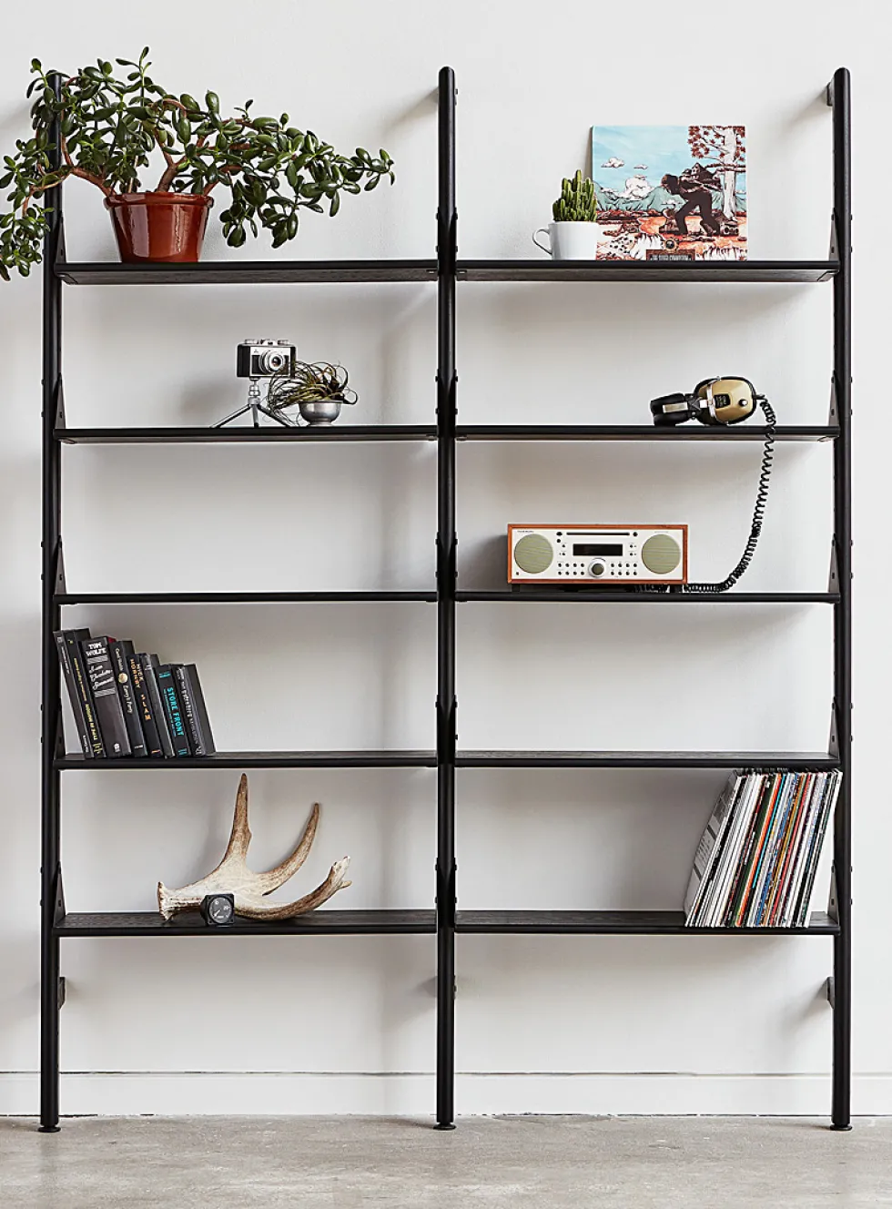 Wood and metal double shelf