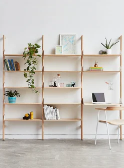 Wood and metal triple shelf with desktop