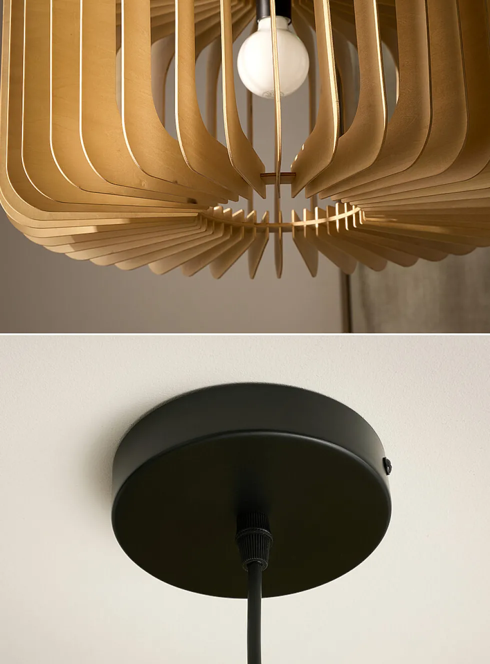 Wood slat hanging lamp