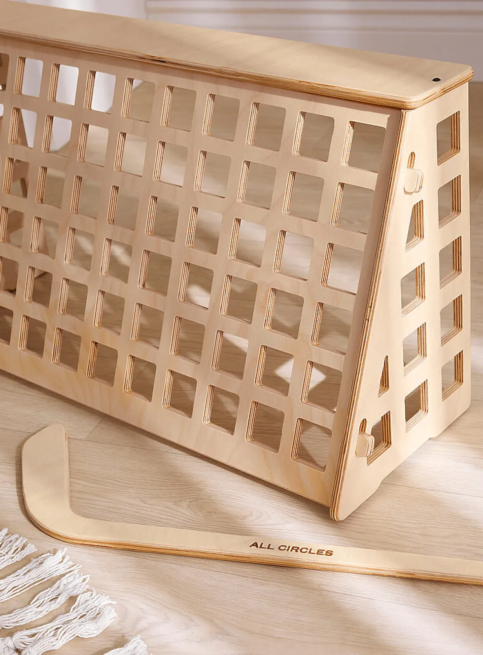 Wooden hockey net and stick set