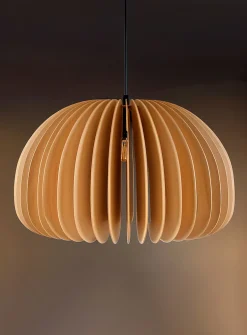 Wooden slat rounded hanging lamp