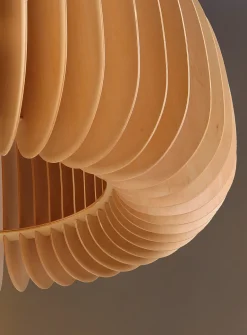 Wooden slat rounded hanging lamp