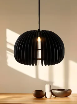 Wooden slat rounded hanging lamp