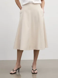 Wool-blend piqué midi skirt