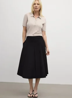 Wool-blend piqué midi skirt