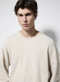 Worn waffled jersey T-shirt