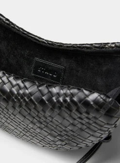 Woven leather crescent clutch