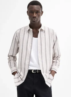 Woven vertical stripe shirt