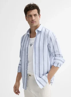 Woven vertical stripe shirt