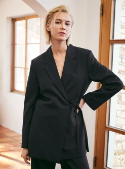 Wrap-front wool blazer