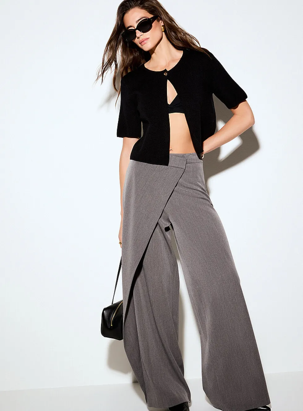 Wrap-style wide-leg pant