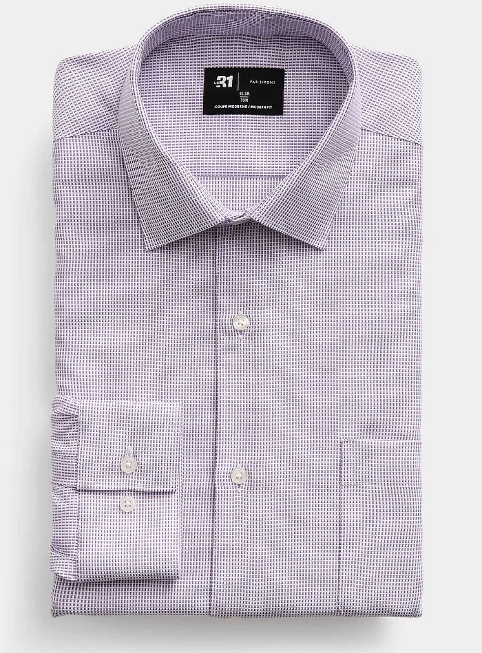 Wrinkle-free light blue jacquard check shirt