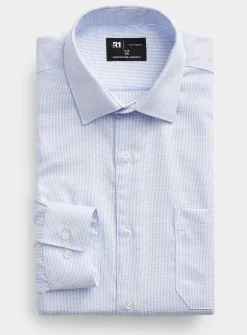 Wrinkle-free light blue jacquard check shirt