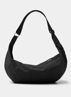 XL crinkled fabric half-moon bag