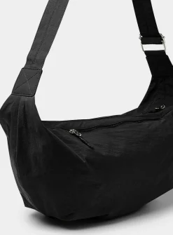 XL crinkled fabric half-moon bag